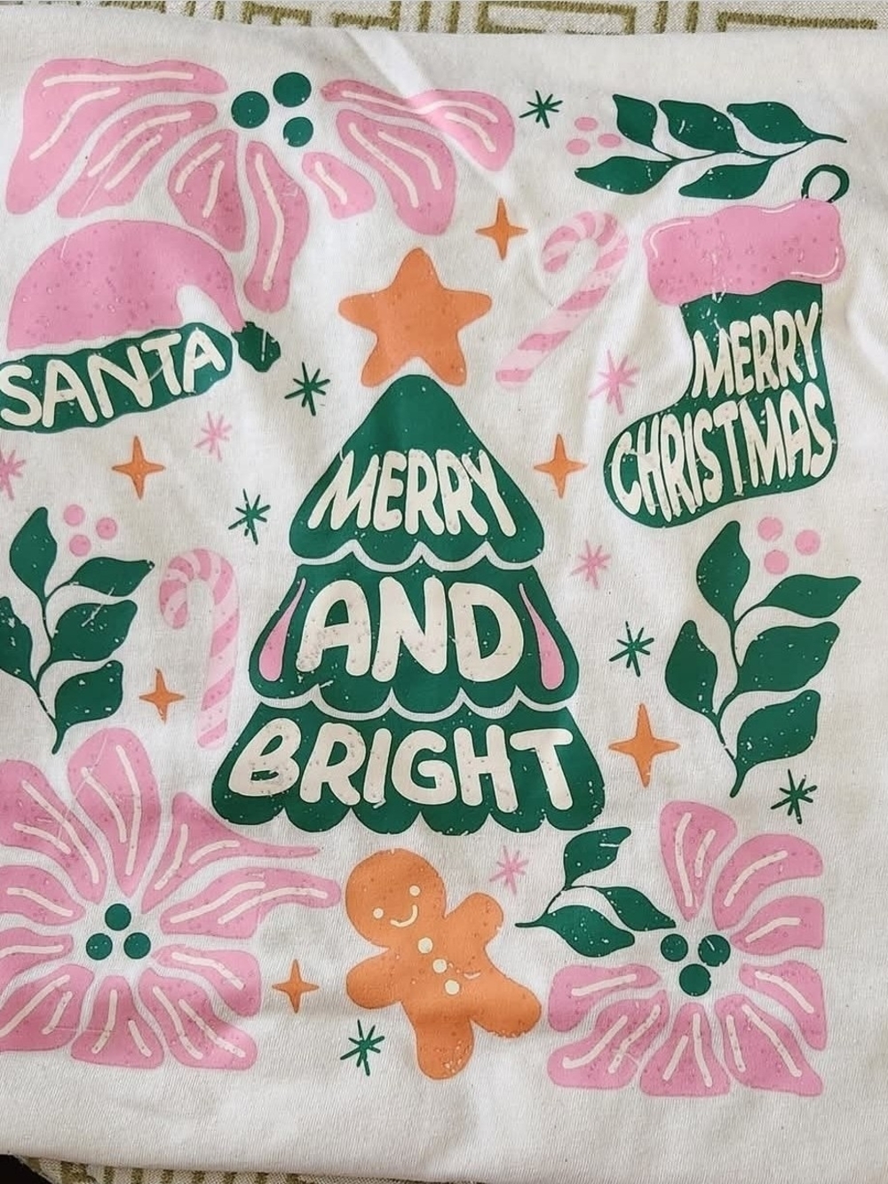 Womens  Merry And Bright Christmas Top - Green & Pink
